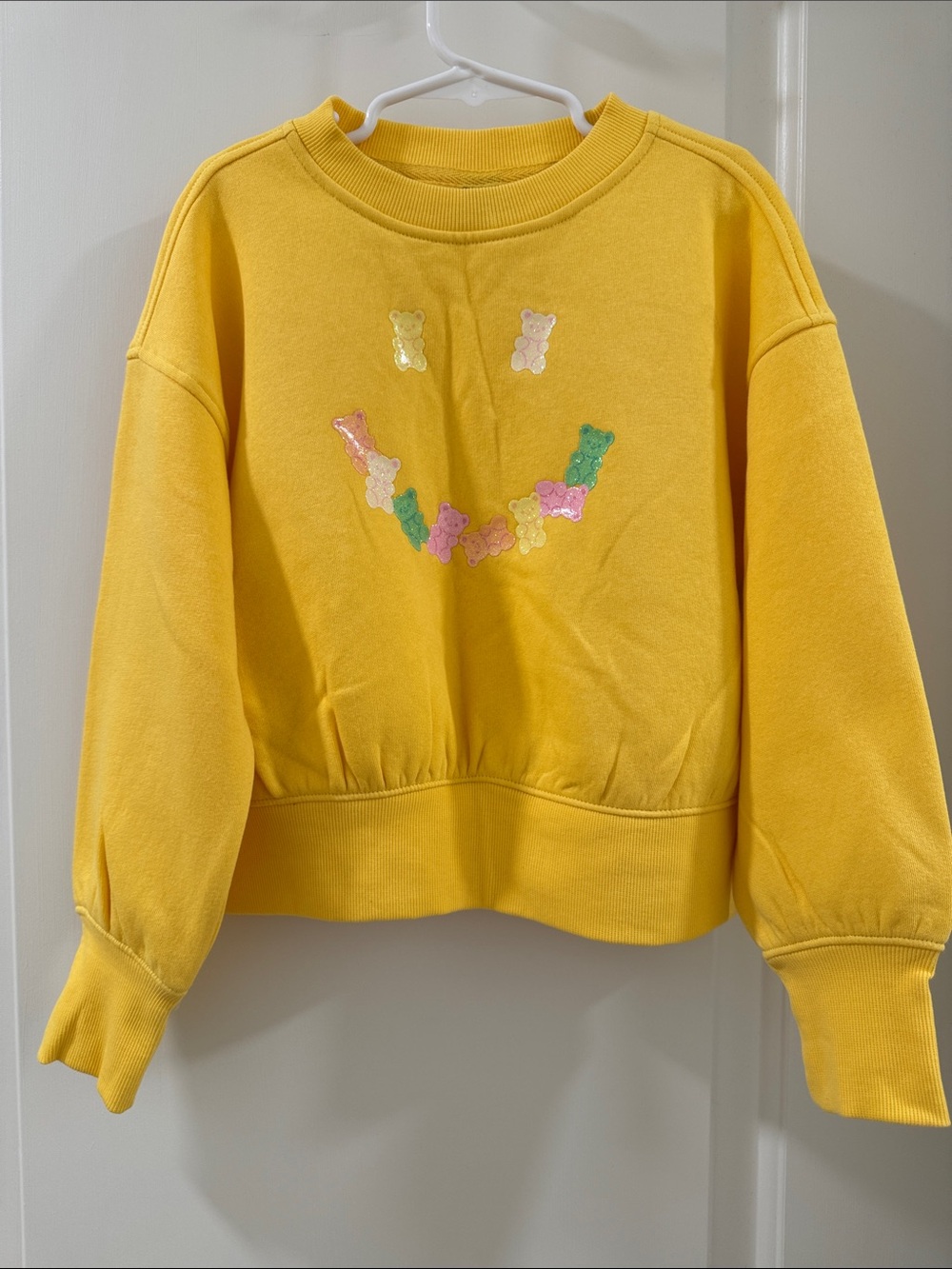 Old Navy Yellow Sweatshirt with Multicolor Gummy Bear Appliqués